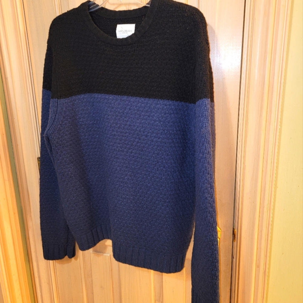 Mens Sz M Saturdays Surf NYC Sweater Blue Wool